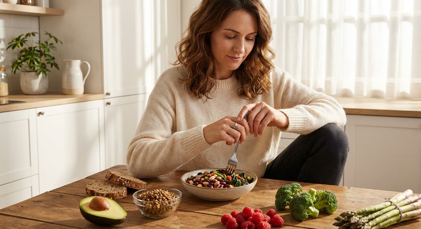 High-fiber foods including vegetables, legumes, and whole grains for Zepbound diet