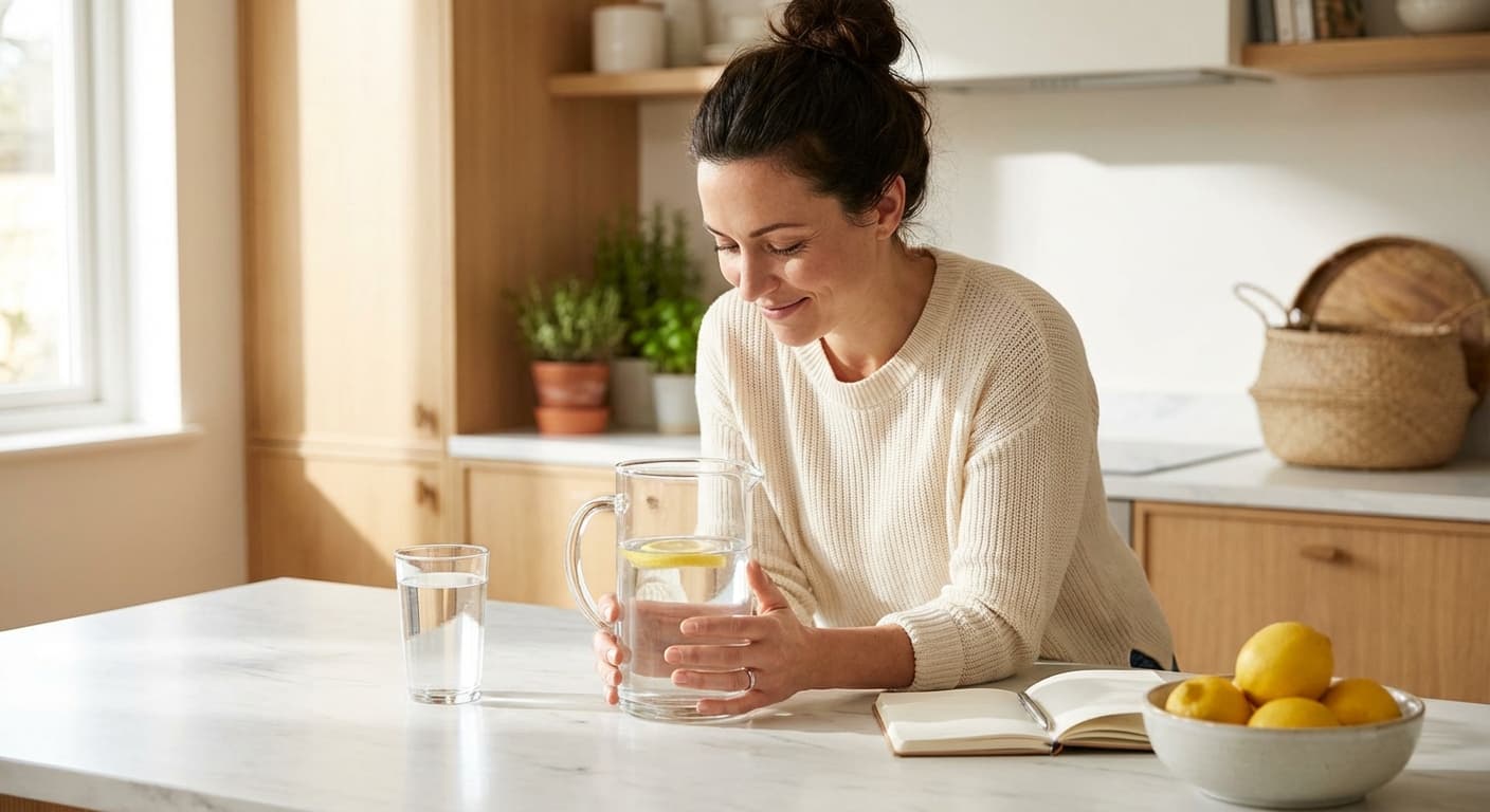 Woman drinking water while tracking Zepbound hydration goals for weight loss
