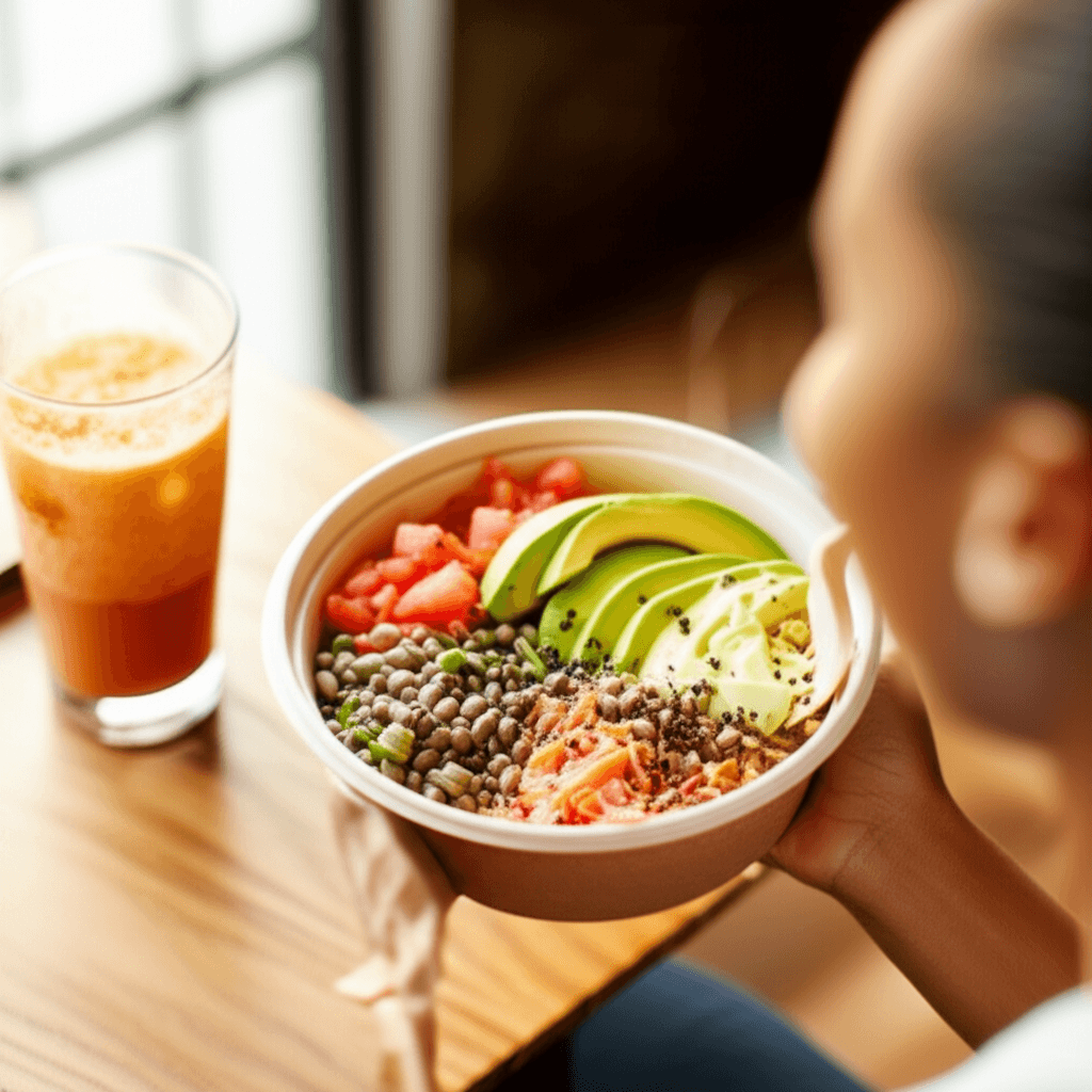 Chipotle burrito bowl with lean protein, vegetables, and small portion size for GLP-1 diet