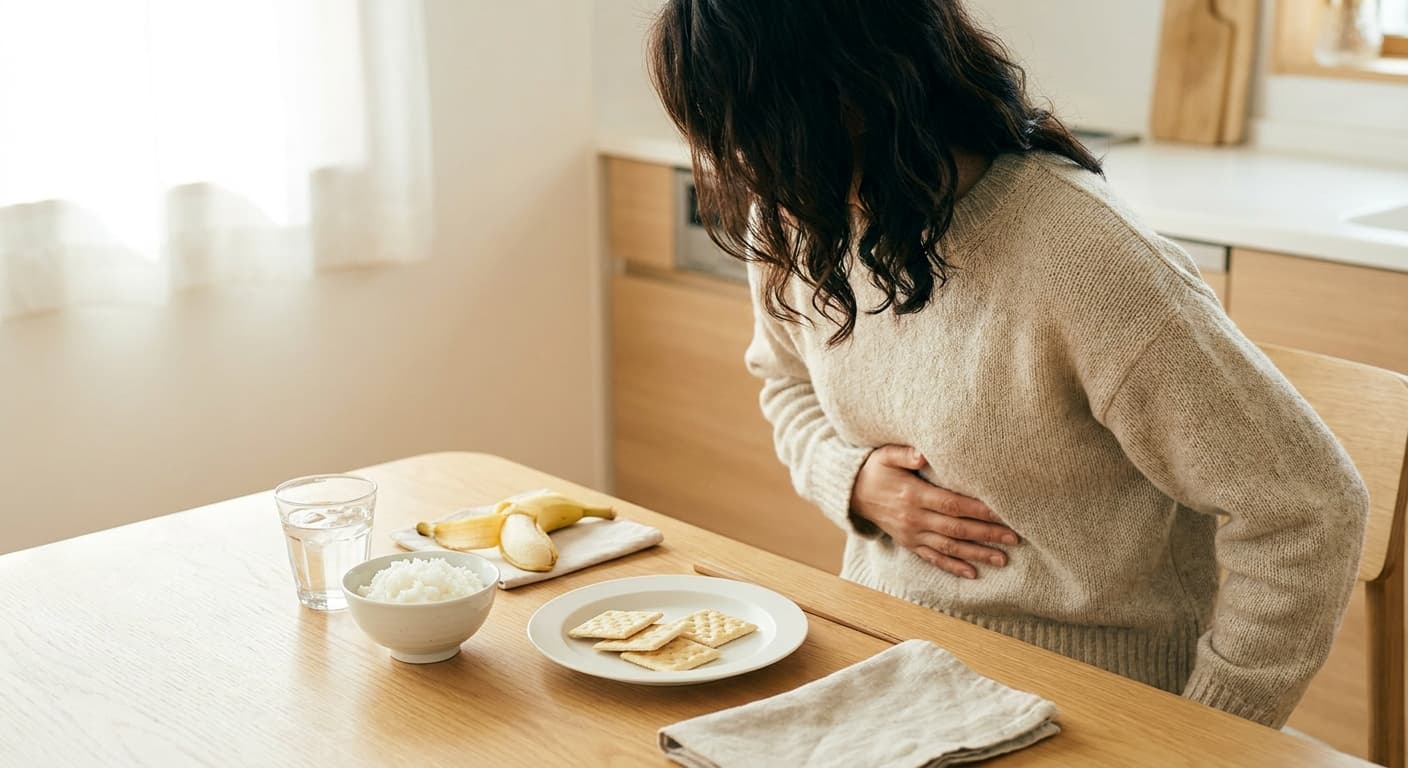 Easy-to-digest bland foods for Ozempic nausea relief including crackers, broth, and bananas