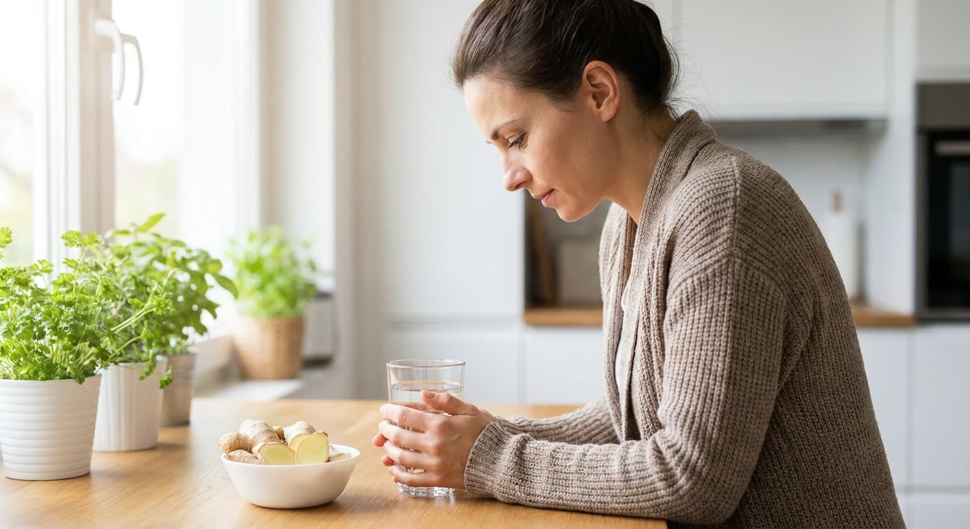 Woman holding stomach discomfort from Zepbound sulfur burps side effects