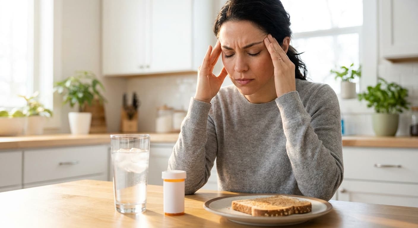 Woman holding her head in pain from Zepbound headache side effects