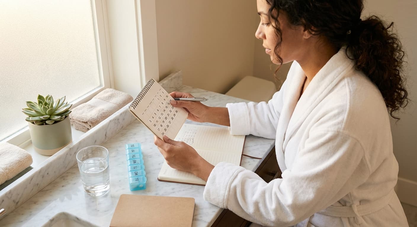Woman tracking menstrual cycle changes while on tirzepatide weight loss medication