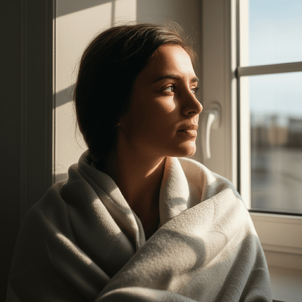 Zepbound medication side effect of feeling cold, woman wrapped in blanket looking chilly
